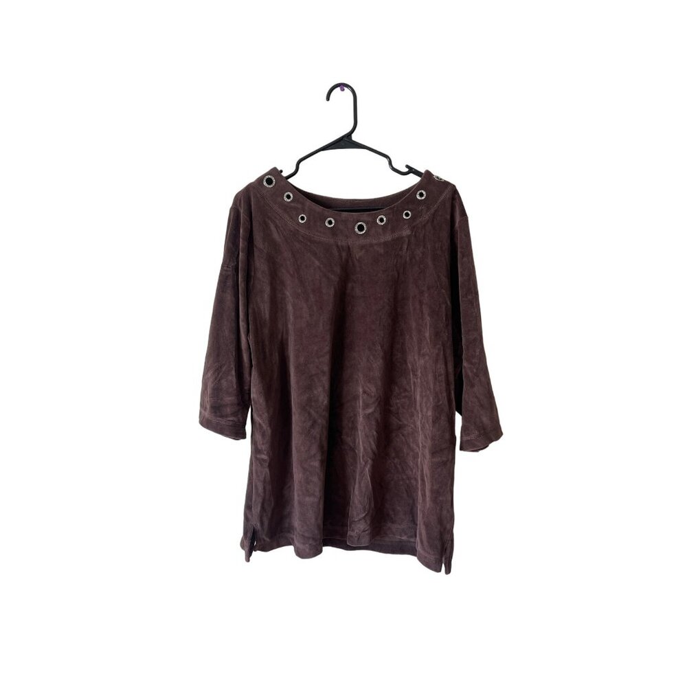 QUACKER FACTORY JEANNE BICE WOMEN'S BROWN SHORT SLEEVE TOP 1X